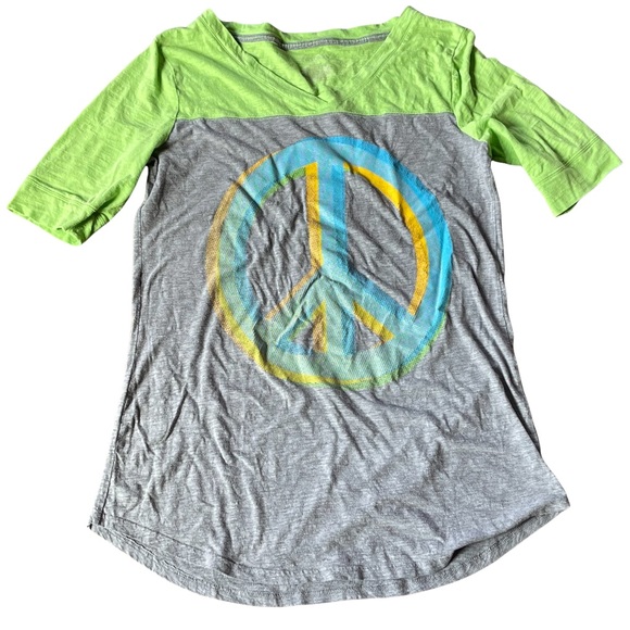 Exhilaration comfy green & grey peace sign nightshirt pajamas large - Picture 1 of 9